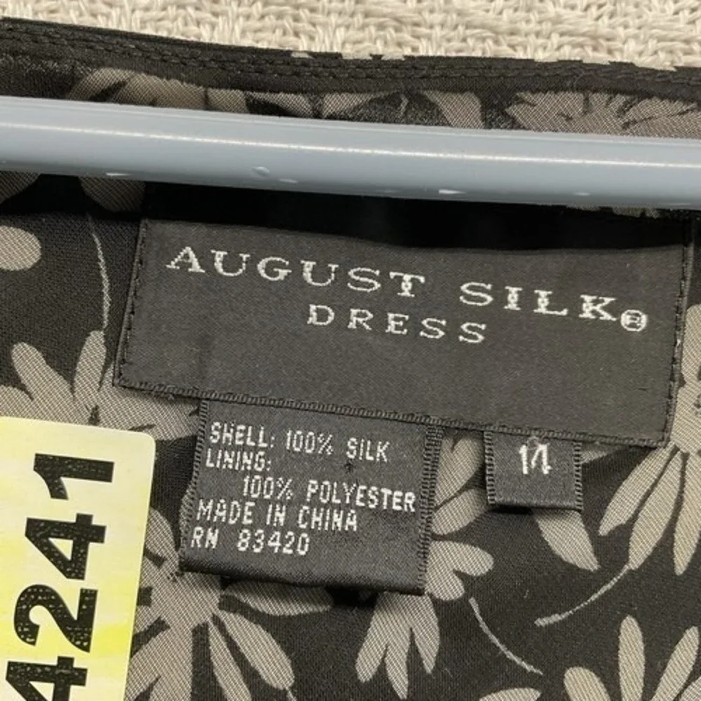 VTG August Silk Black Floral‎ Maxi Sheath Dress Women 14 China Silk/Polyester